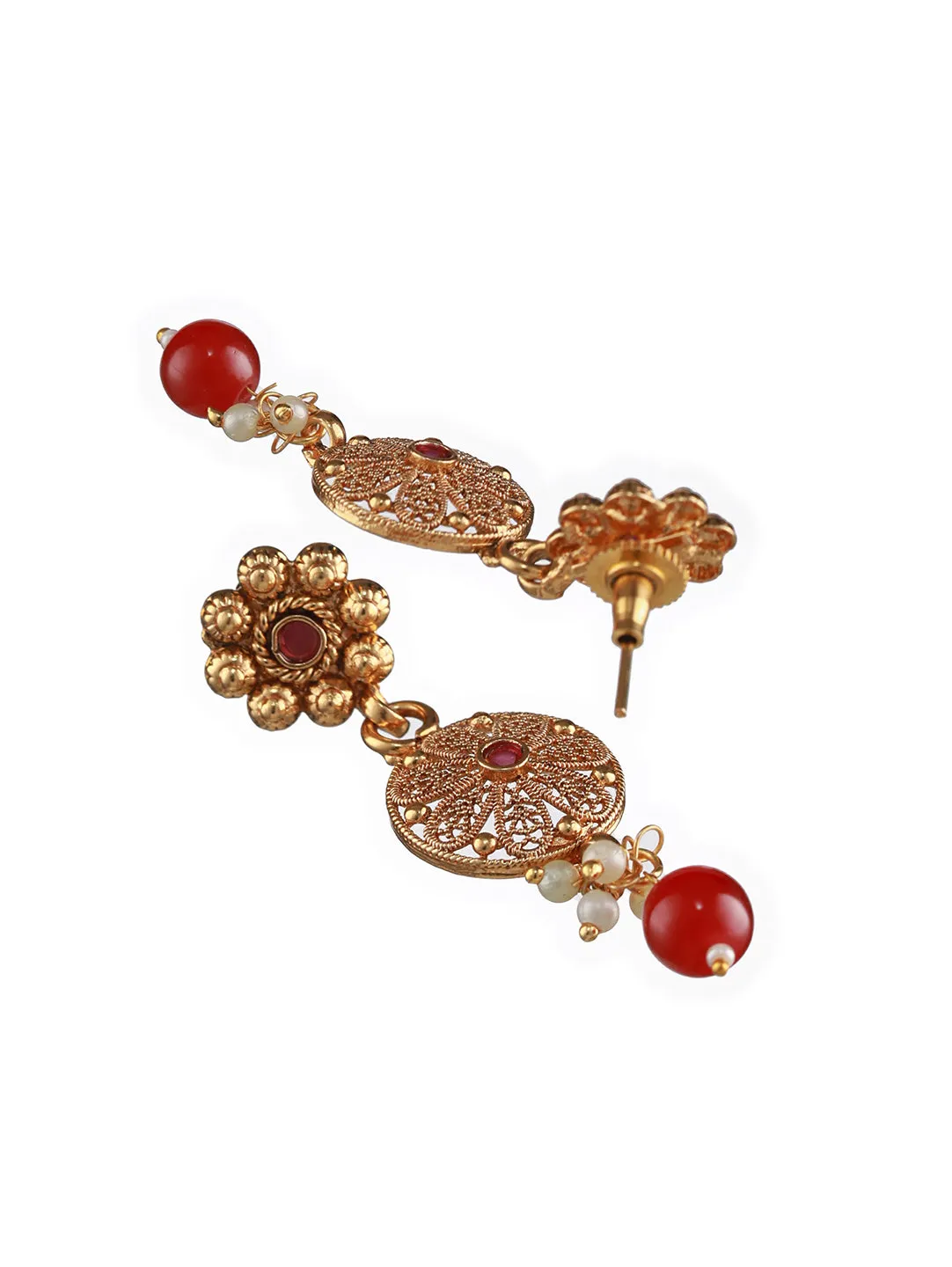 24K Gold-Plated Ruby Studded Handcrafted Filigree Jewellery Set