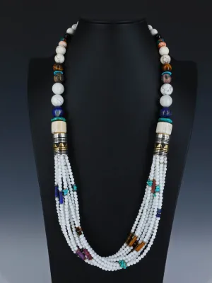 30" Navajo White Marble Multi Strand Beaded Necklace