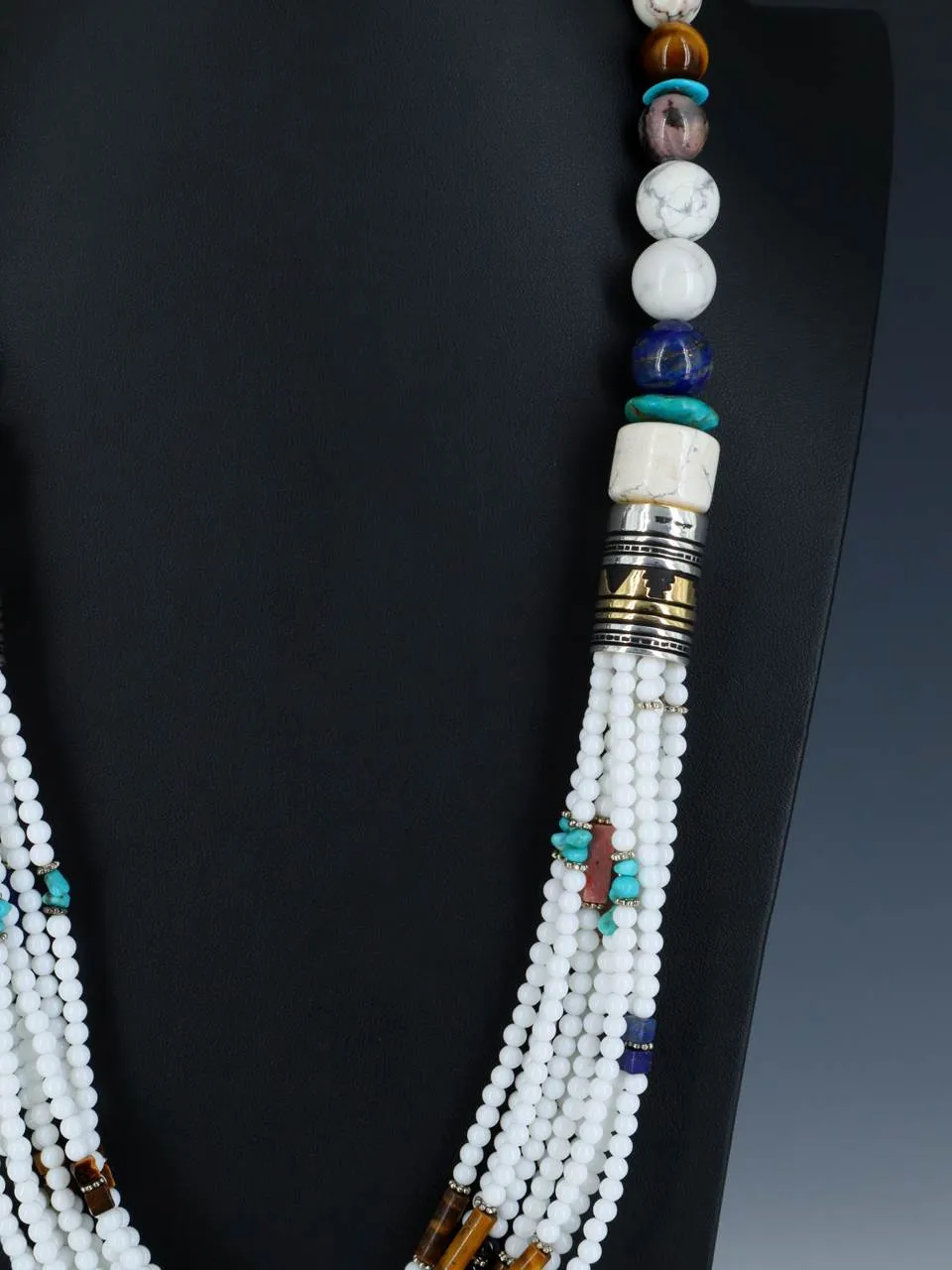 30" Navajo White Marble Multi Strand Beaded Necklace