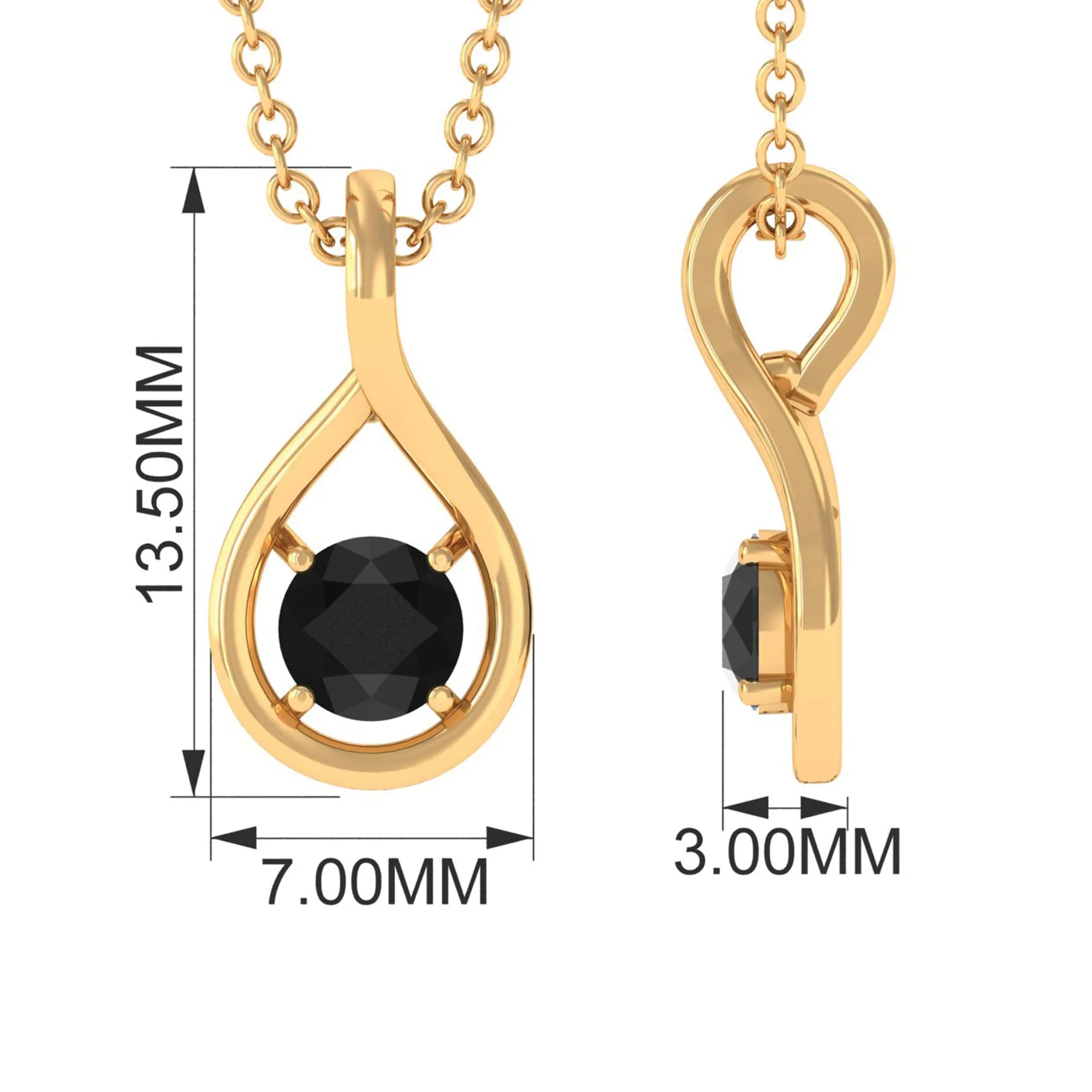 4 MM Black Onyx Solitaire and Gold Teardrop Pendant