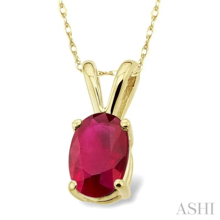 6x4 MM Oval Cut Ruby Pendant in 14K Yellow Gold with Chain