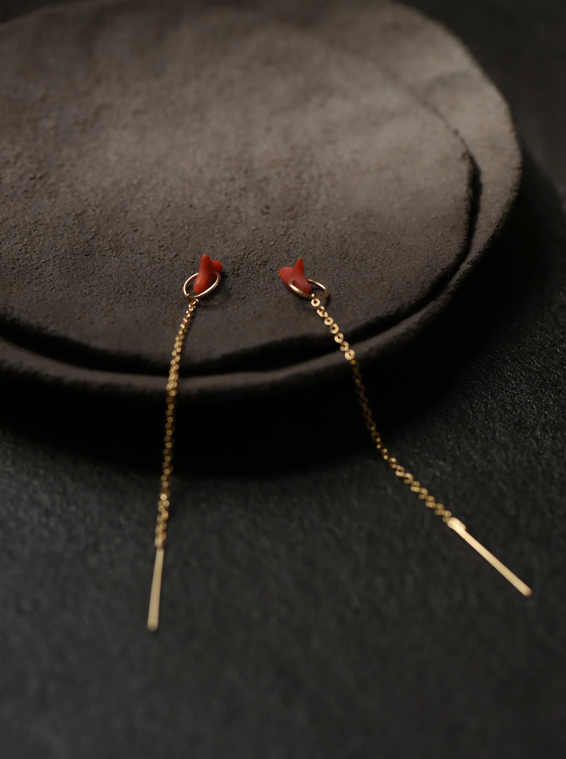 8.6.4: Hawaiian Red Coral Threader Earrings - 14K Gold Filled