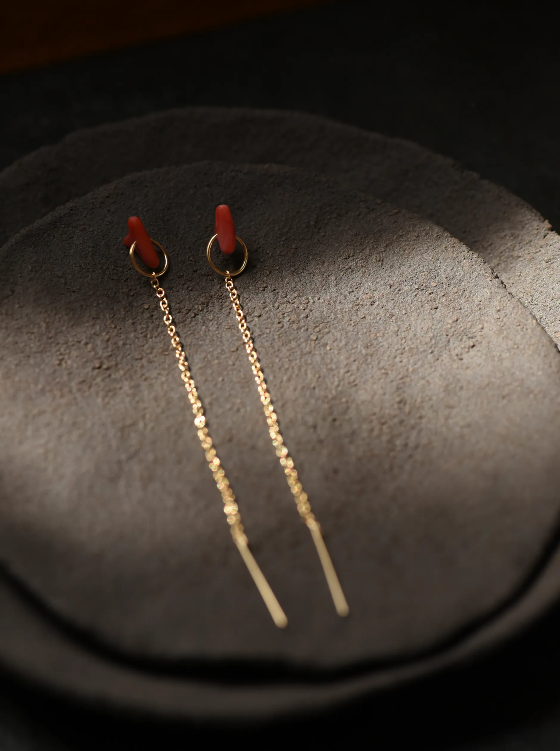 8.6.4: Hawaiian Red Coral Threader Earrings - 14K Gold Filled