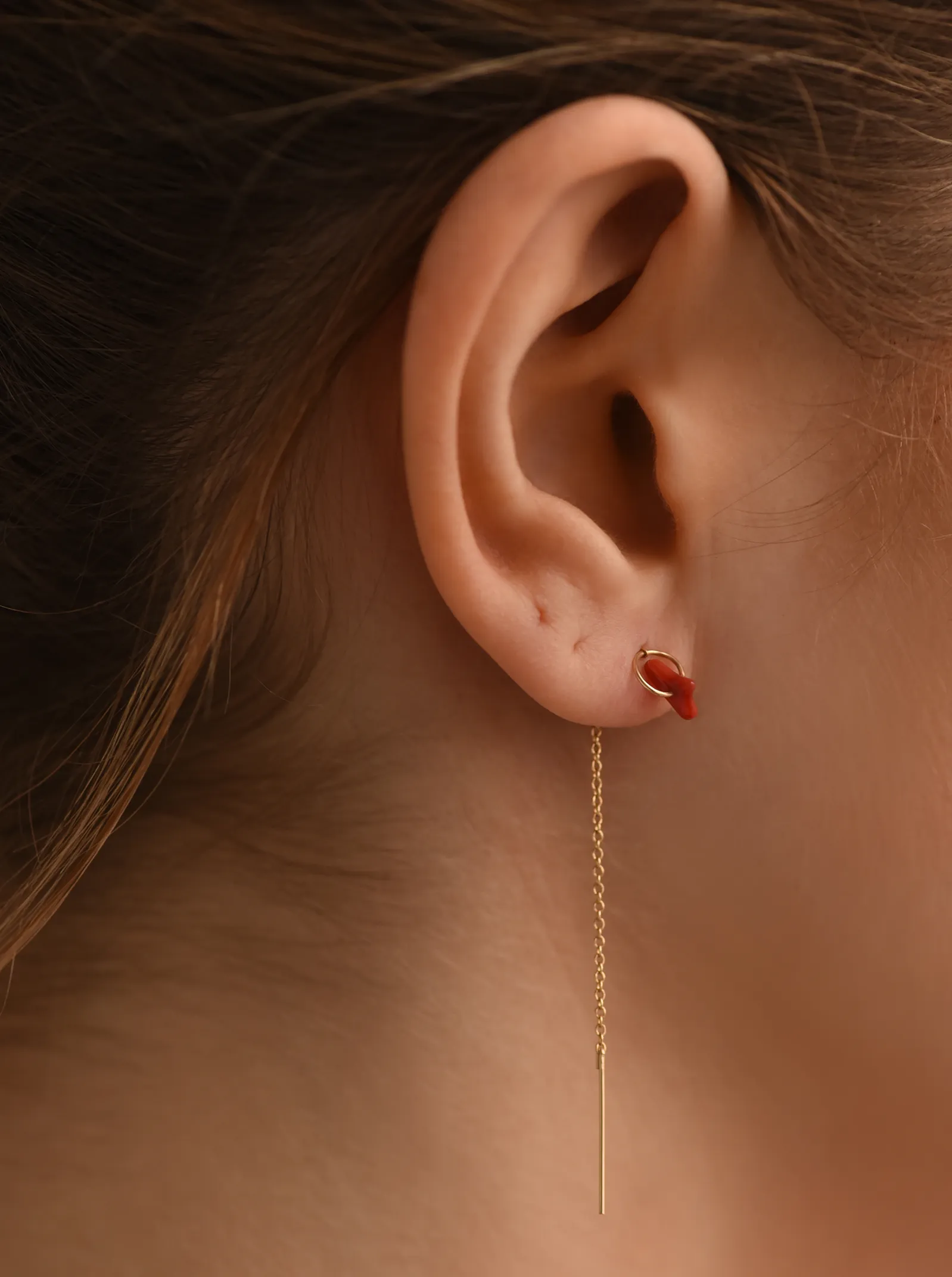 8.6.4: Hawaiian Red Coral Threader Earrings - 14K Gold Filled