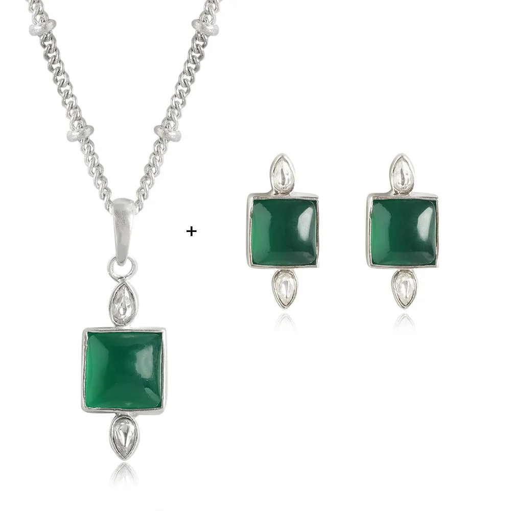 92.5 Silver Serene Green Onyx Necklace