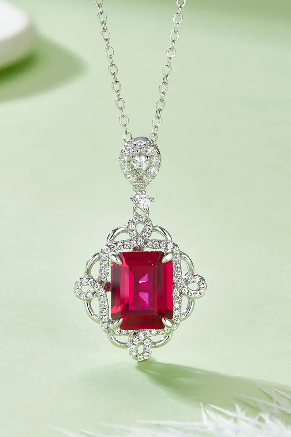 925 Sterling Silver Ruby Pendant Necklace