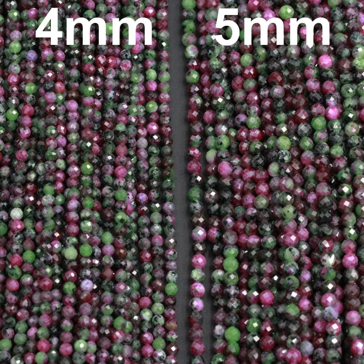 AAA Grade Micro Faceted Small Natural Ruby Zoisite 4mm 5mm Faceted Round Beads Laser Diamond Cut Red Ruby Gemstone 16" Strand