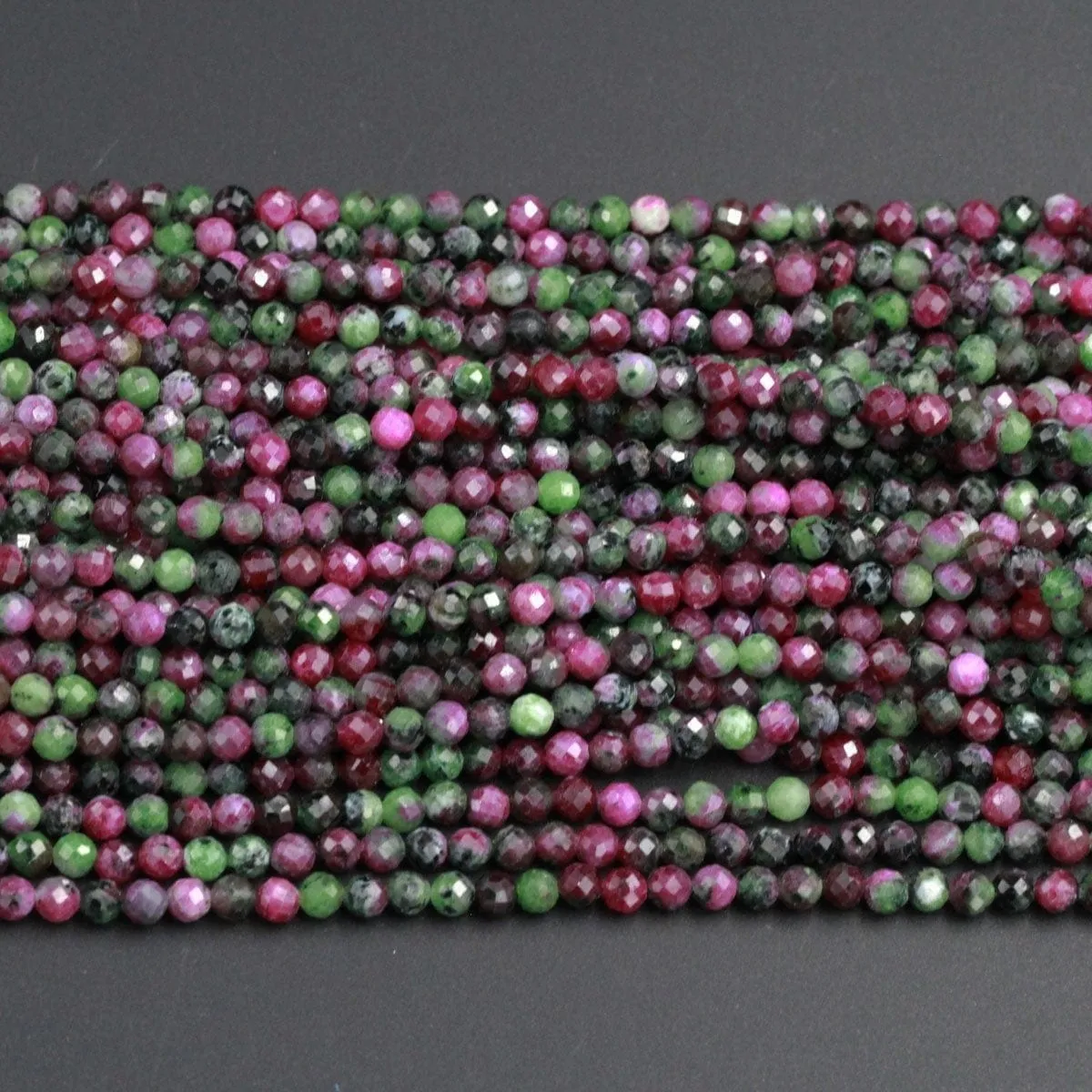 AAA Grade Micro Faceted Small Natural Ruby Zoisite 4mm 5mm Faceted Round Beads Laser Diamond Cut Red Ruby Gemstone 16" Strand