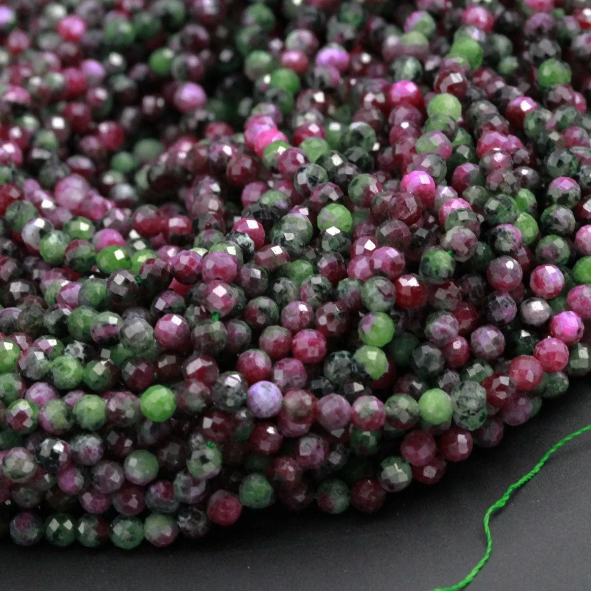 AAA Grade Micro Faceted Small Natural Ruby Zoisite 4mm 5mm Faceted Round Beads Laser Diamond Cut Red Ruby Gemstone 16" Strand