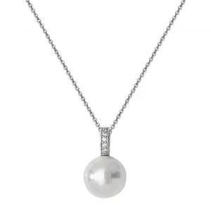 Acotis Silver Necklace Rhodium Plated Zirconia Set & Pearl G3351