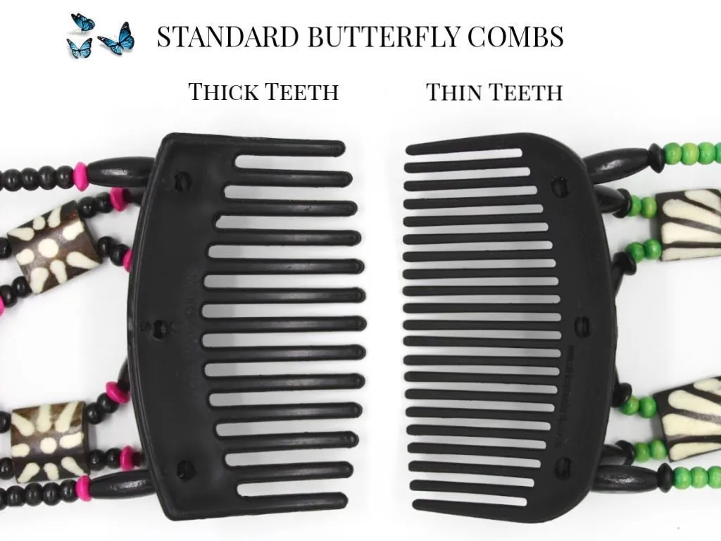 African Butterfly Thick Hair Comb - Flowers Brown 36