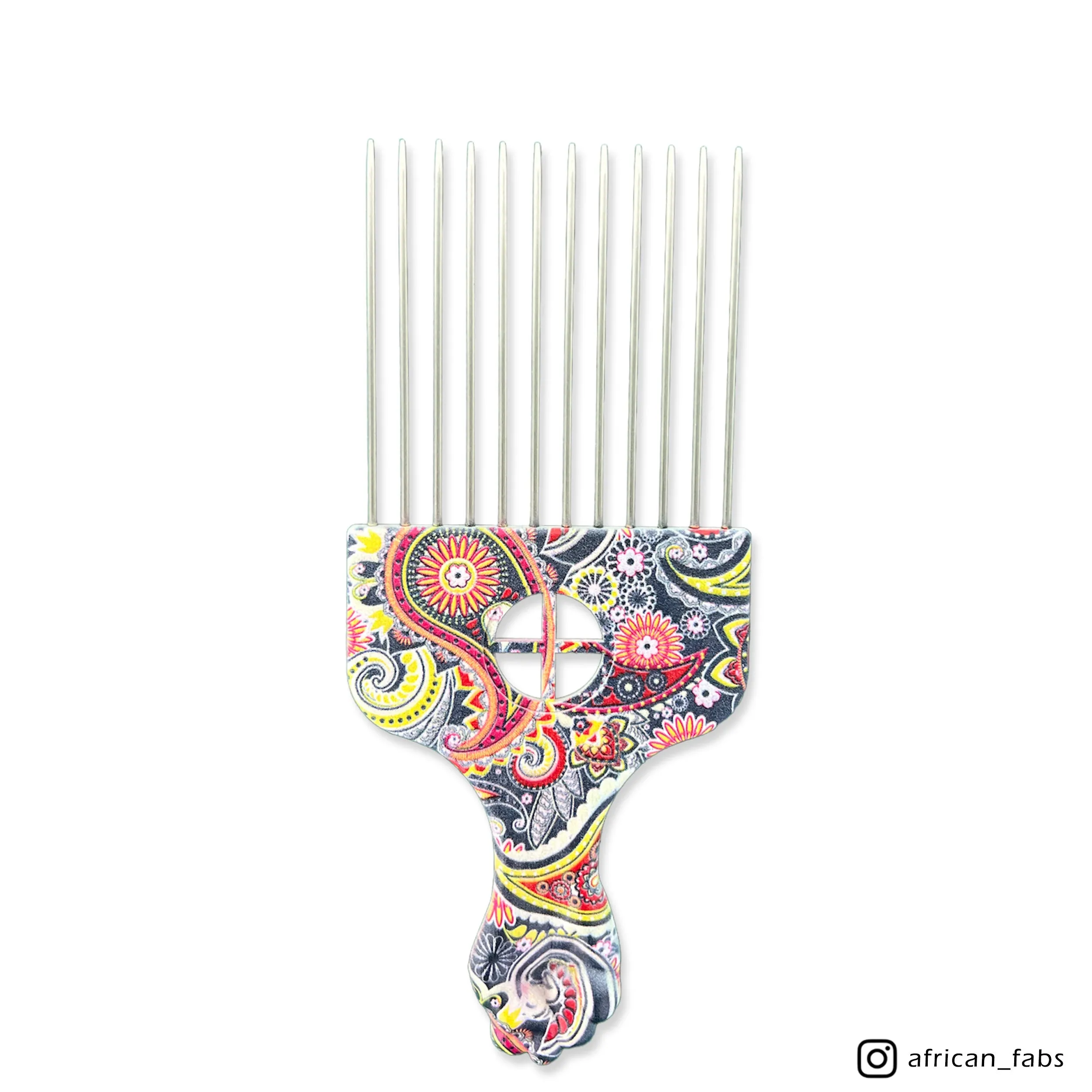 Afro Comb - Hair pick / Hair Volume comb for Curly and Afro hair - Wide tooth comb with print