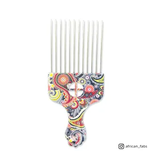 Afro Comb - Hair pick / Hair Volume comb for Curly and Afro hair - Wide tooth comb with print