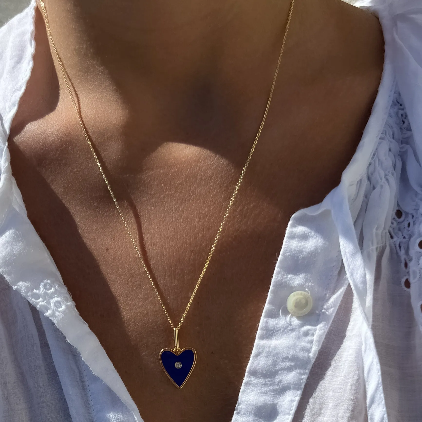 Amaya Heart Blue Enamel Necklace