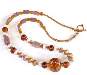 Amber Wave: 21" Charoite Stone Necklace in Amber and Mauve