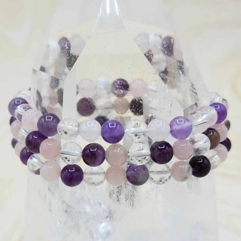 Amethyst, Rose Quartz, & Clear Quartz Beaded Bracelet | 6MM