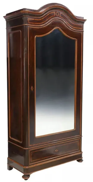 Antique Armoire, Mirrored, Italian, Inlaid Rosewood, 92.75"H, Cornice, E. 1900s