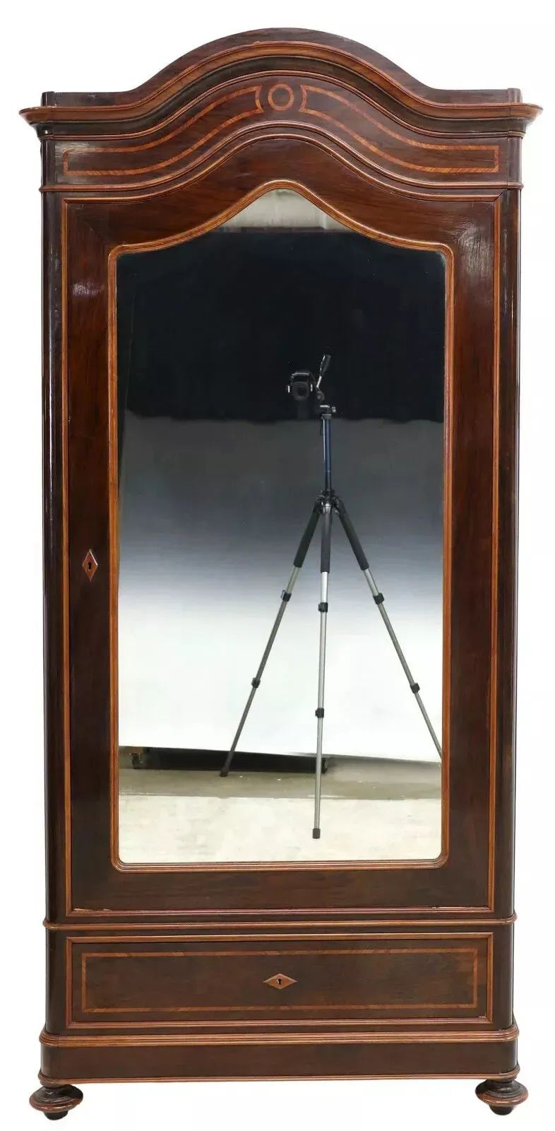 Antique Armoire, Mirrored, Italian, Inlaid Rosewood, 92.75"H, Cornice, E. 1900s