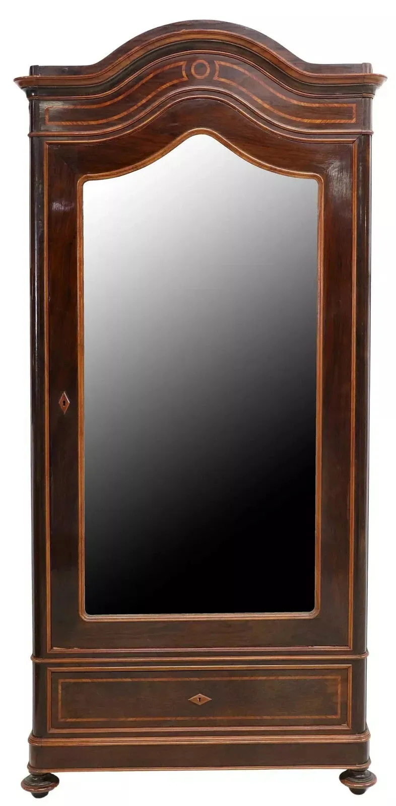 Antique Armoire, Mirrored, Italian, Inlaid Rosewood, 92.75"H, Cornice, E. 1900s