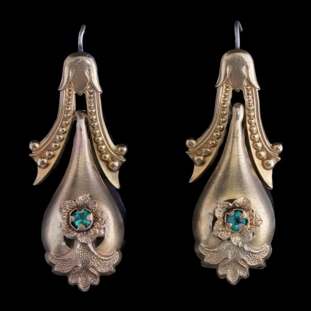 Antique Victorian Drop Earrings 18Ct Gold Pinchbeck Circa 1870