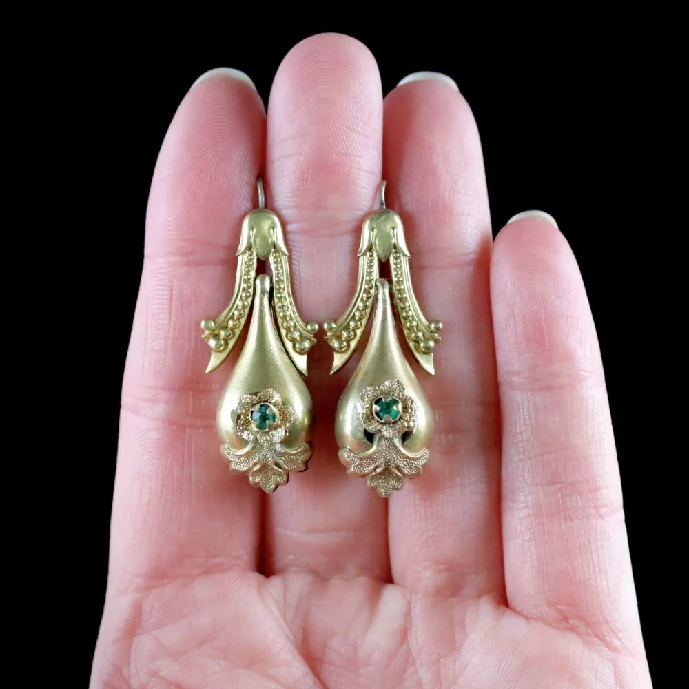 Antique Victorian Drop Earrings 18Ct Gold Pinchbeck Circa 1870