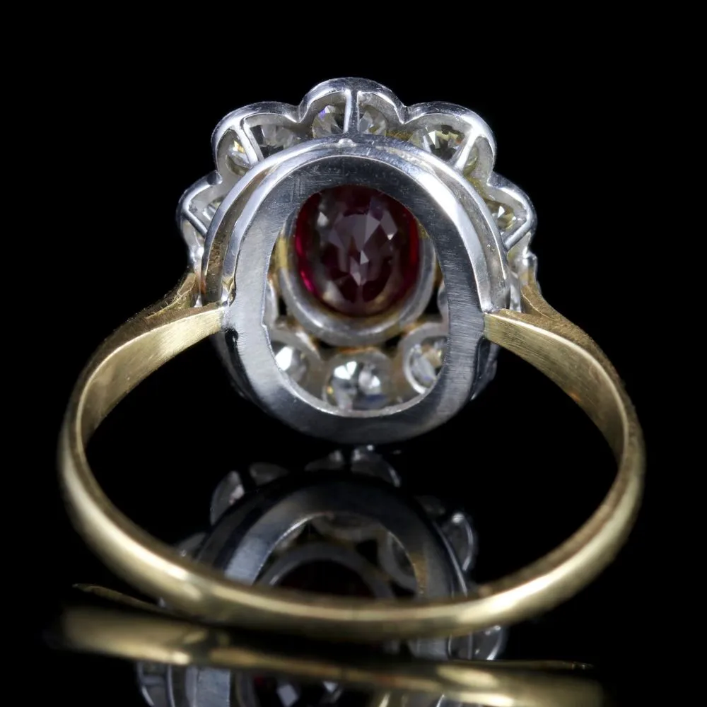 Antique Victorian Ruby Diamond Cluster Ring