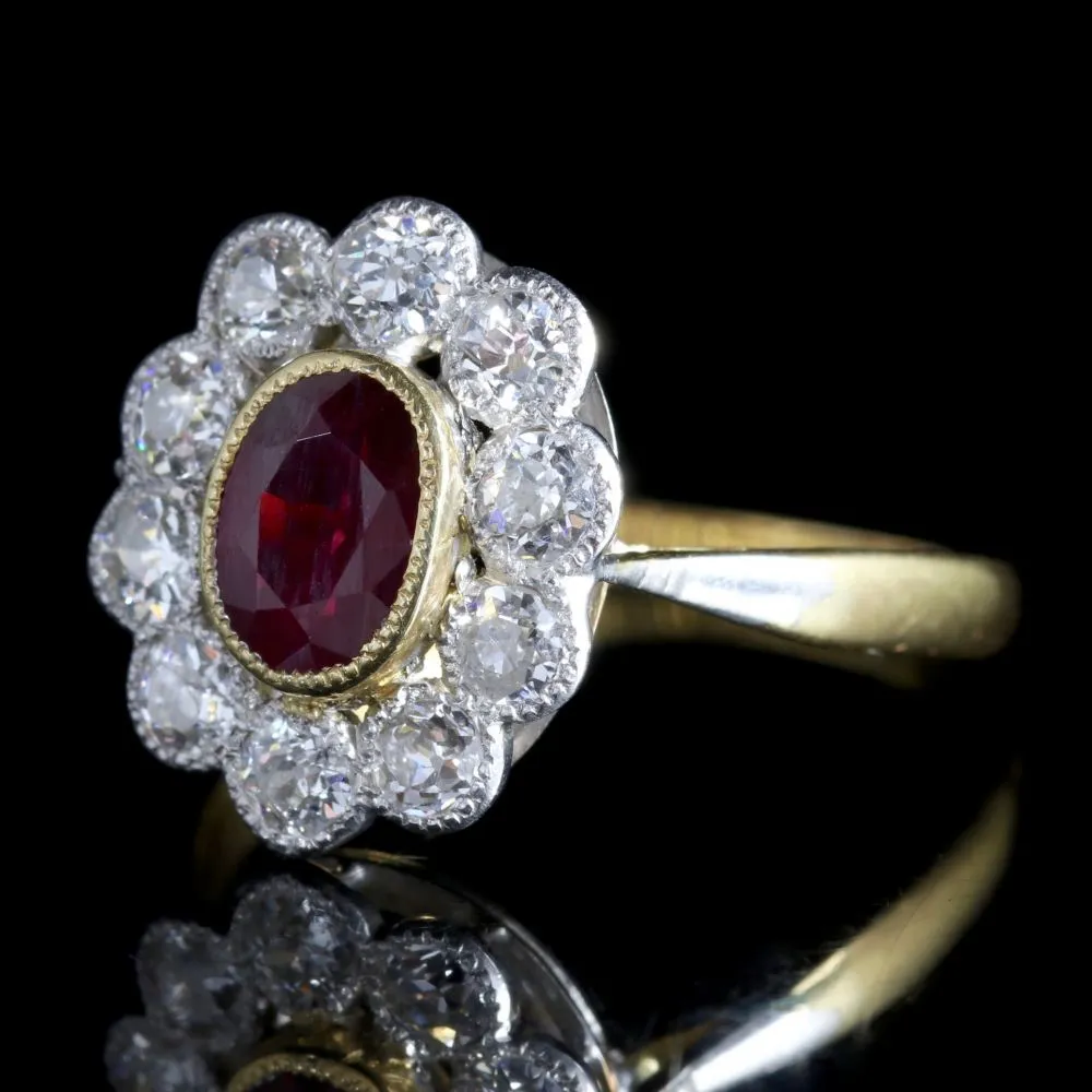 Antique Victorian Ruby Diamond Cluster Ring