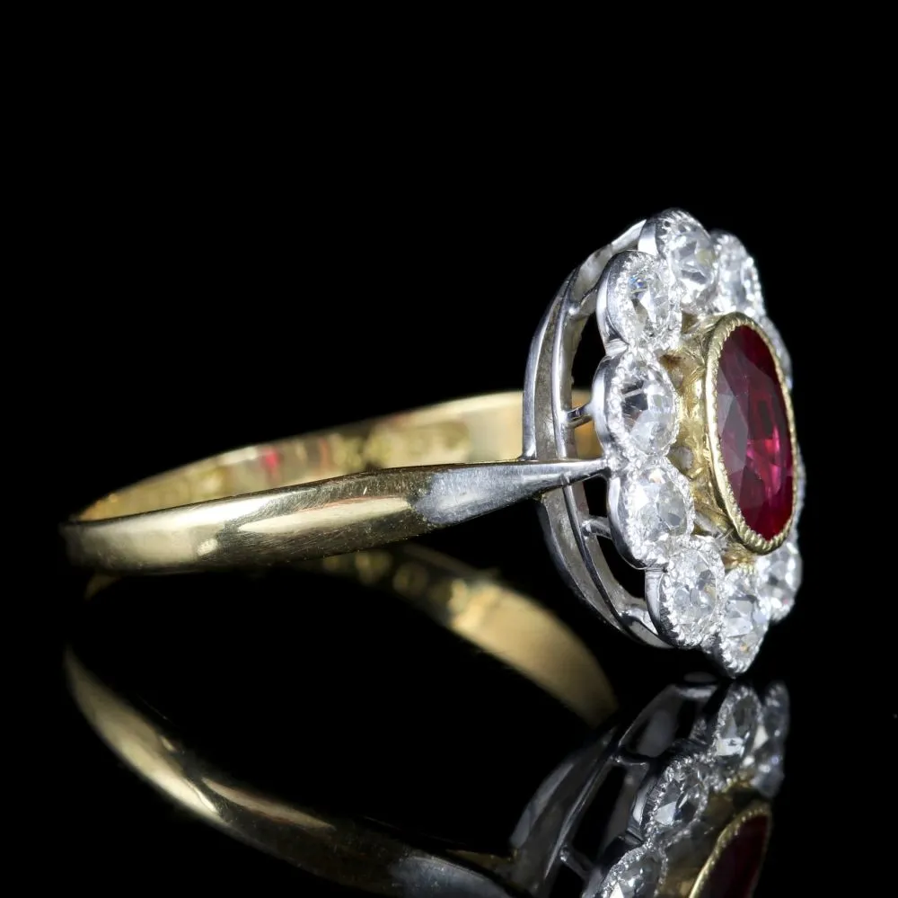 Antique Victorian Ruby Diamond Cluster Ring