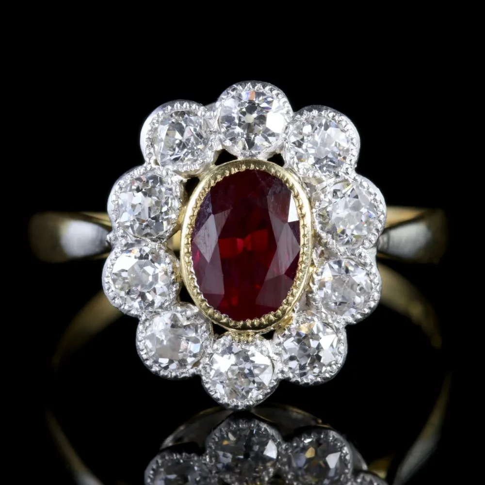 Antique Victorian Ruby Diamond Cluster Ring