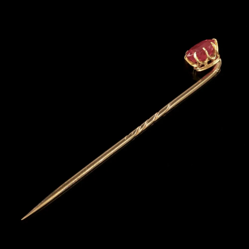 Antique Victorian Ruby Pin 18Ct Gold Circa 1900