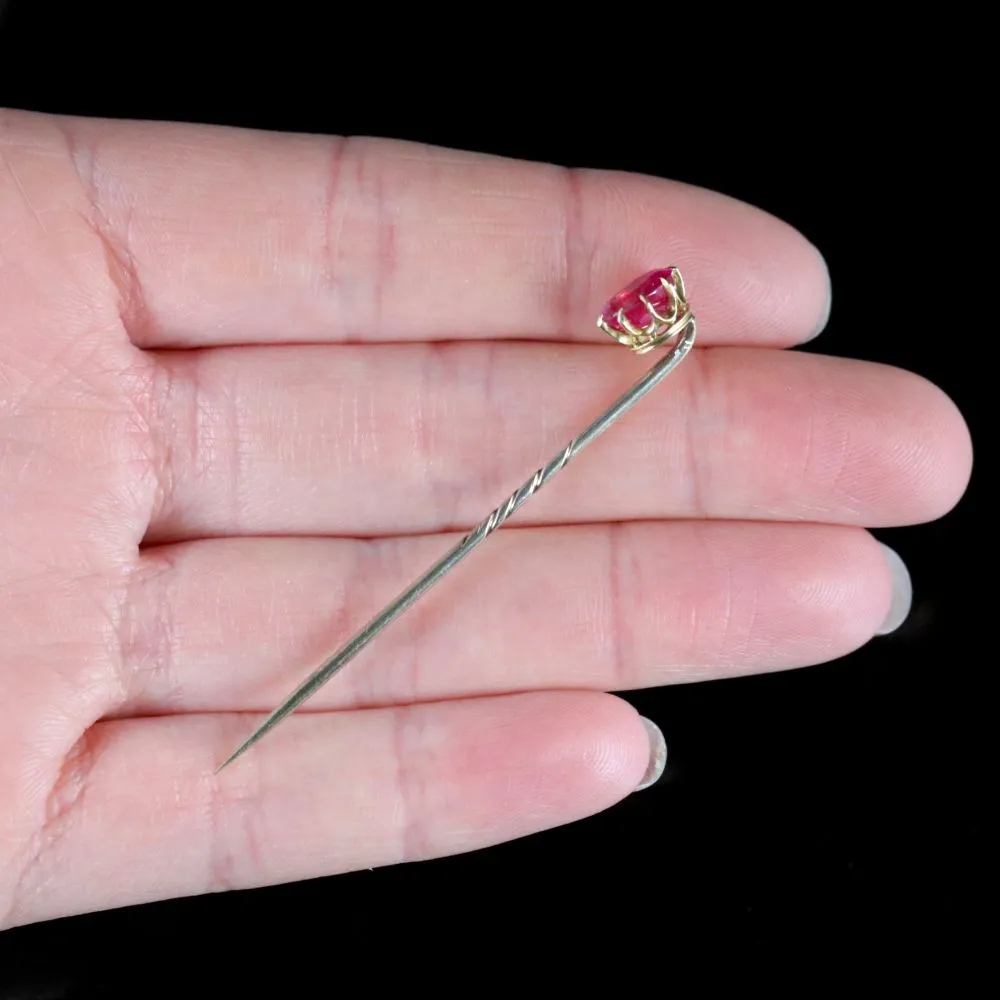 Antique Victorian Ruby Pin 18Ct Gold Circa 1900