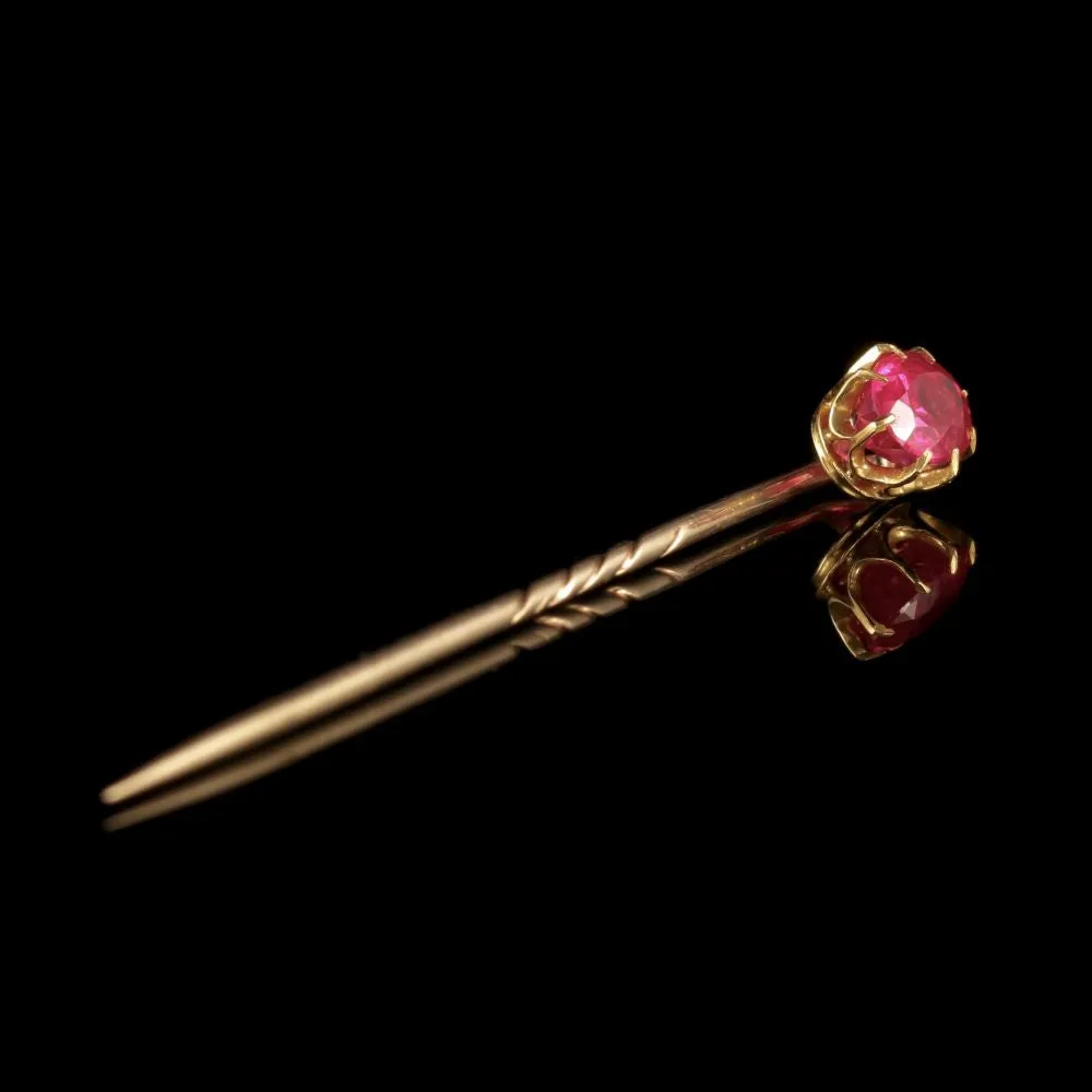 Antique Victorian Ruby Pin 18Ct Gold Circa 1900