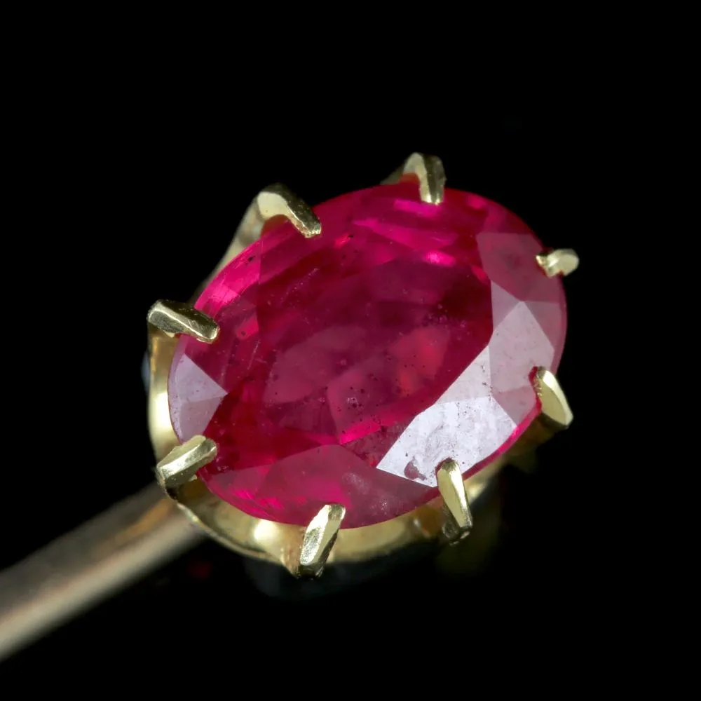 Antique Victorian Ruby Pin 18Ct Gold Circa 1900