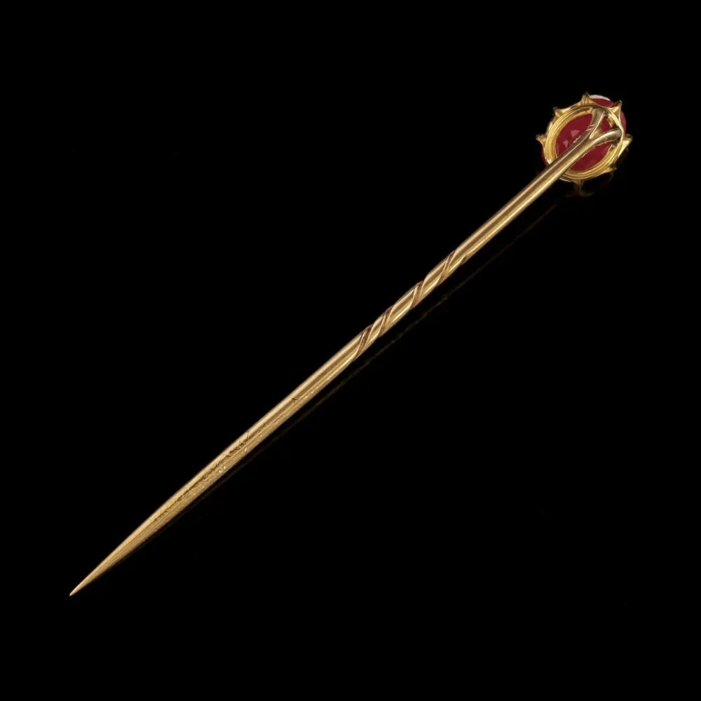 Antique Victorian Ruby Pin 18Ct Gold Circa 1900