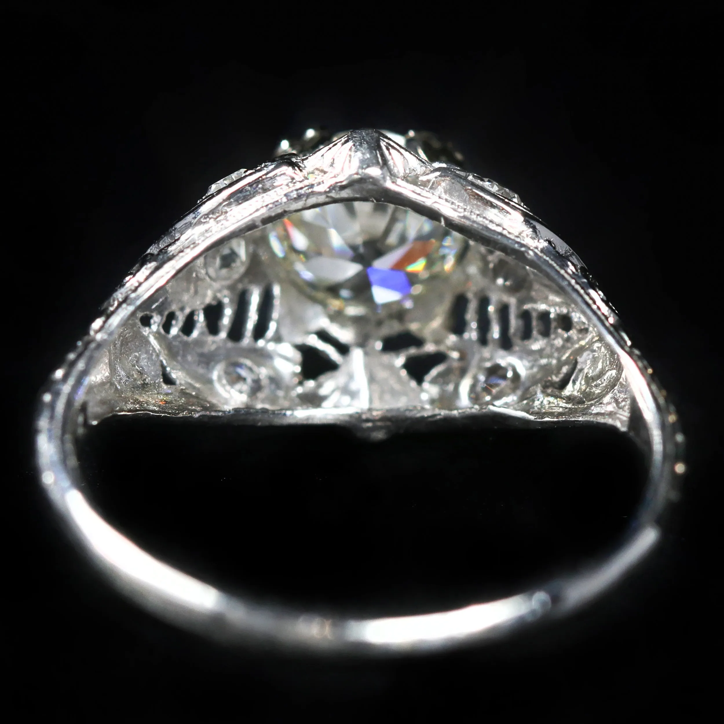 Art Deco Platinum GIA 0.91 Carat Old European Cut Diamond Ring