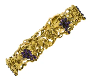 Arts & Crafts Amethyst 14 Karat Gold Grape Cluster Vine Bangle Bracelet