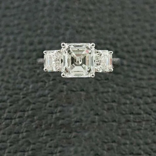 Asscher Cut Diamond Three Stone Ring