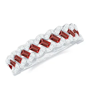 Baguette Created Ruby Braided Eternity Band Ring with Diamond