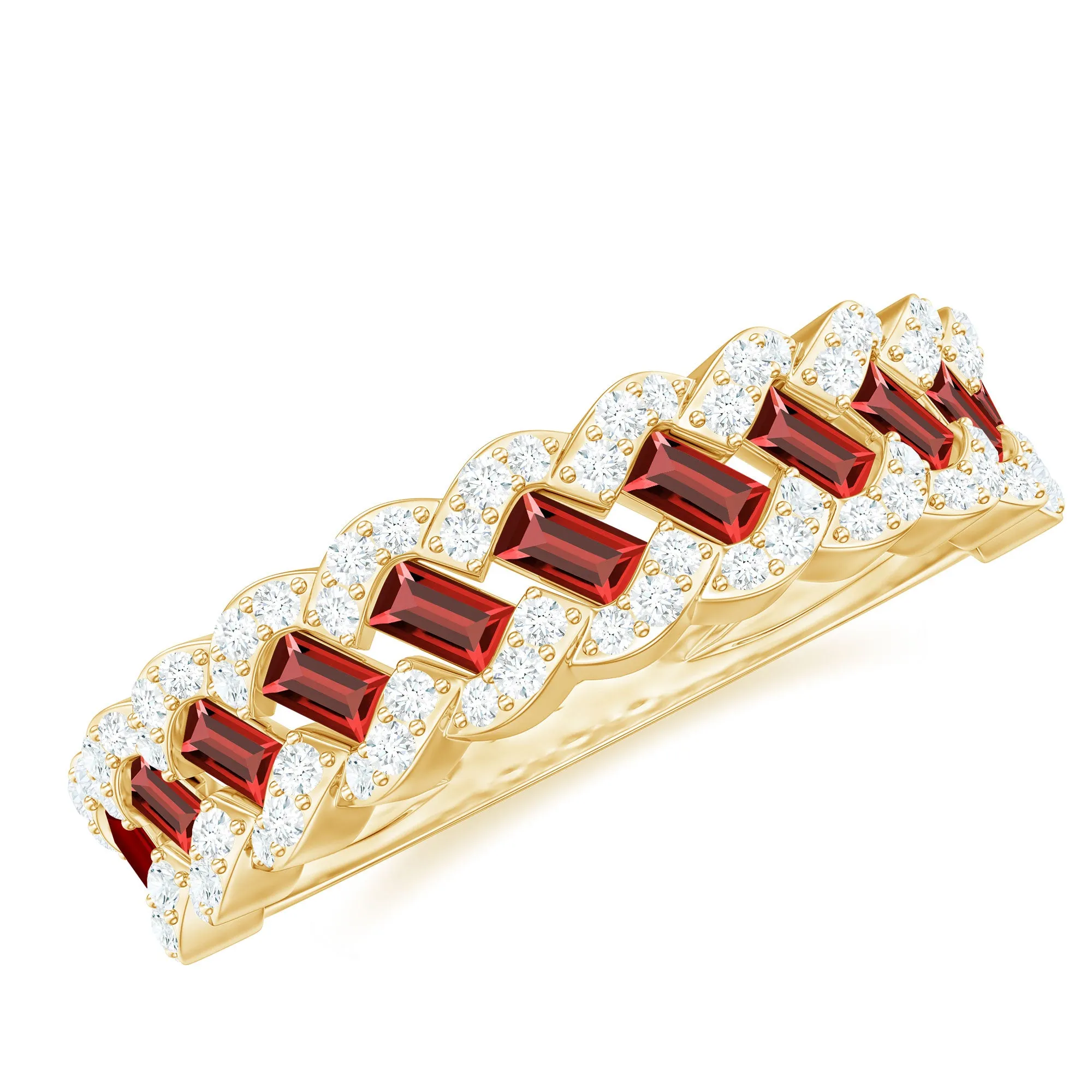 Baguette Created Ruby Braided Eternity Band Ring with Diamond