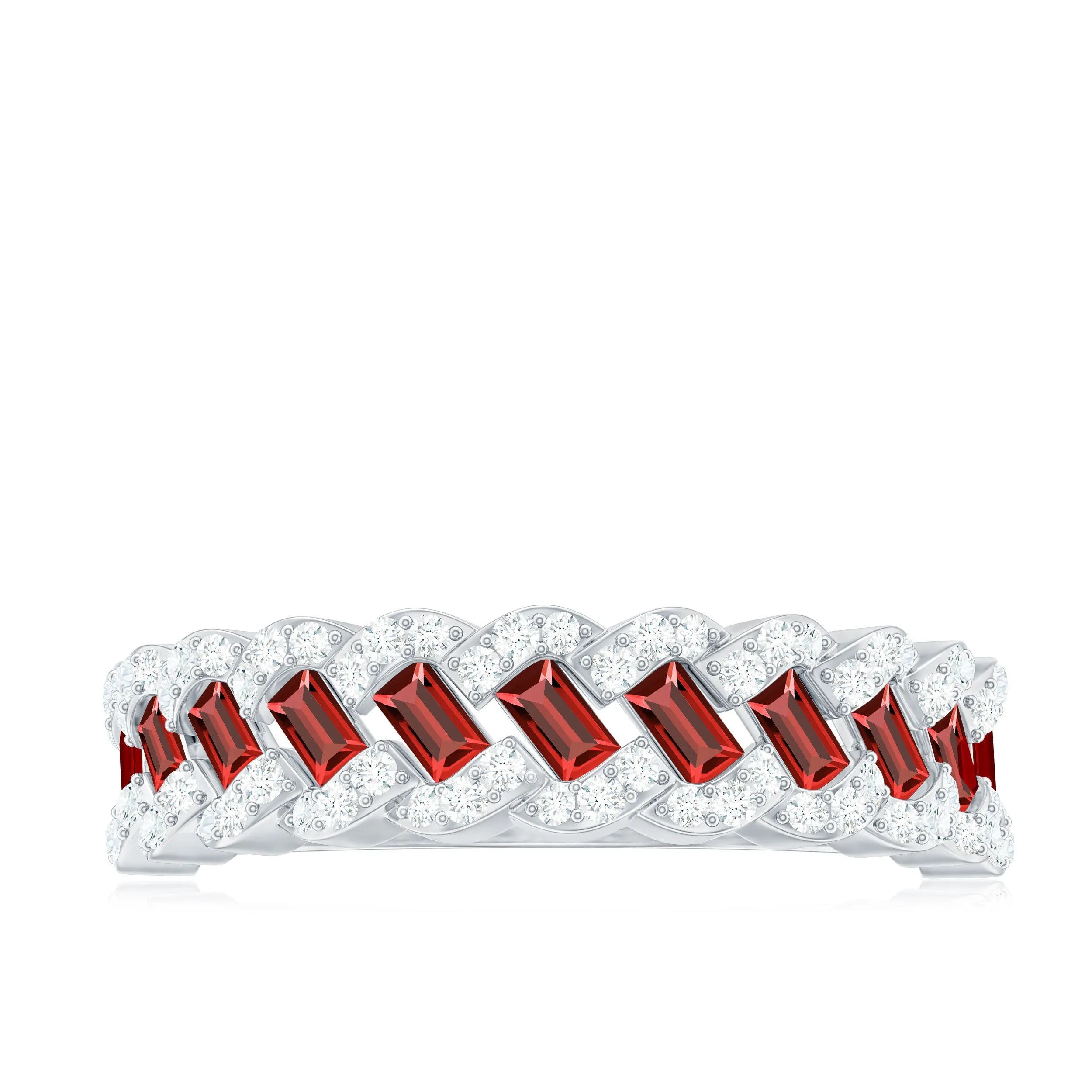 Baguette Created Ruby Braided Eternity Band Ring with Diamond