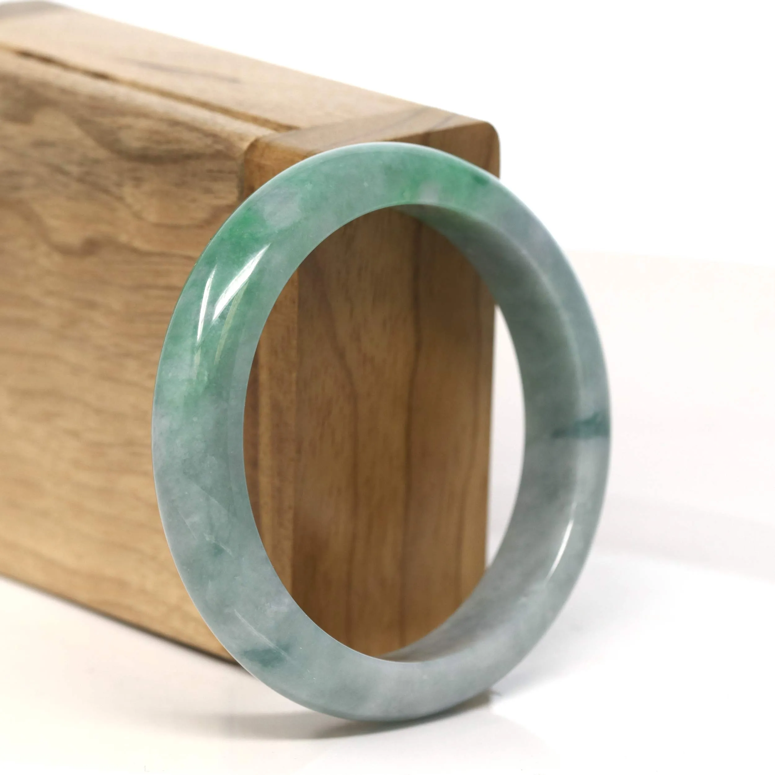 Baikalla "Half Round" Green Jadeite Jade Bangle Bracelet (54.8 mm) #T435