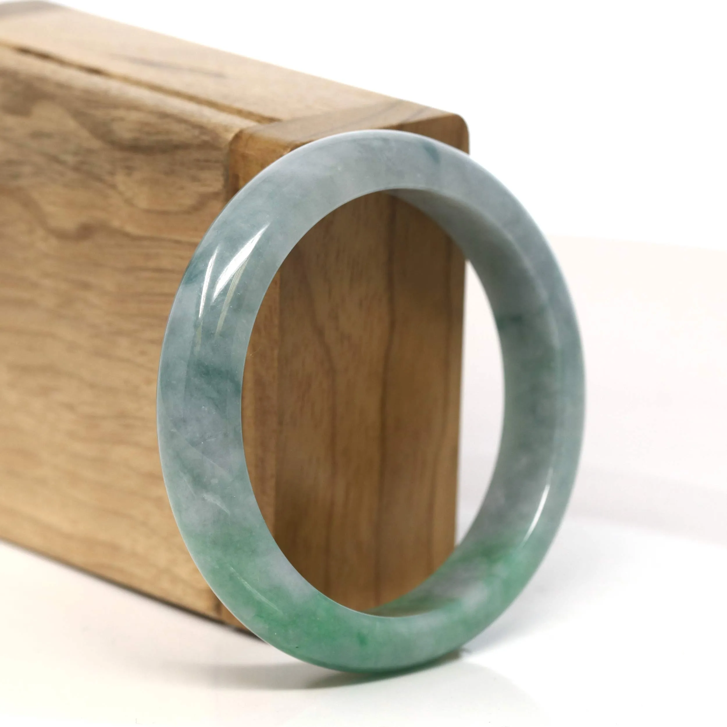 Baikalla "Half Round" Green Jadeite Jade Bangle Bracelet (54.8 mm) #T435