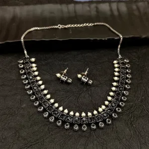 Bhavi Jewel Oxidised Plated Pearl Necklace Set