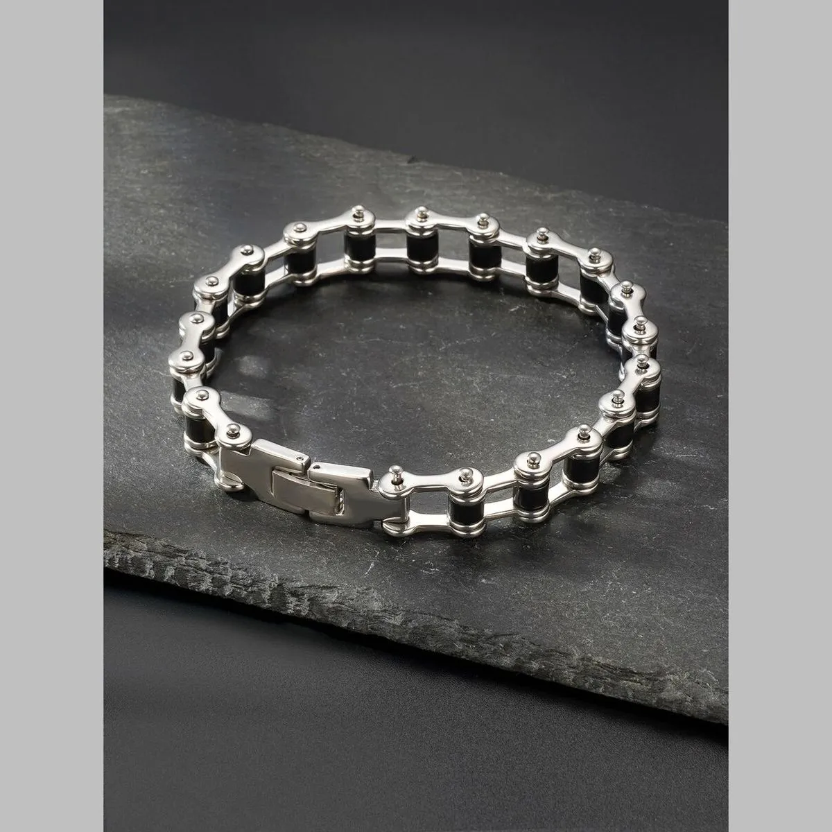 Bike Motor Cycle Chain Black Silver Stainless Steel Bracelet Men