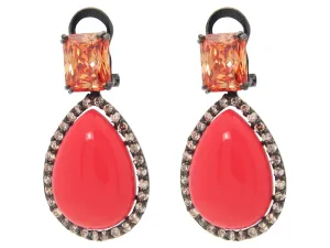 Black Rhodium Champaign & Coral Drop Earrings