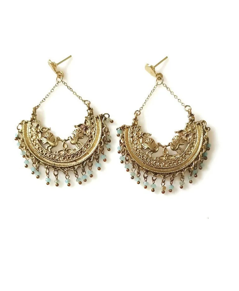 Bling Accessories Antique Brass Finish Brass Chandbali Metal Earrings