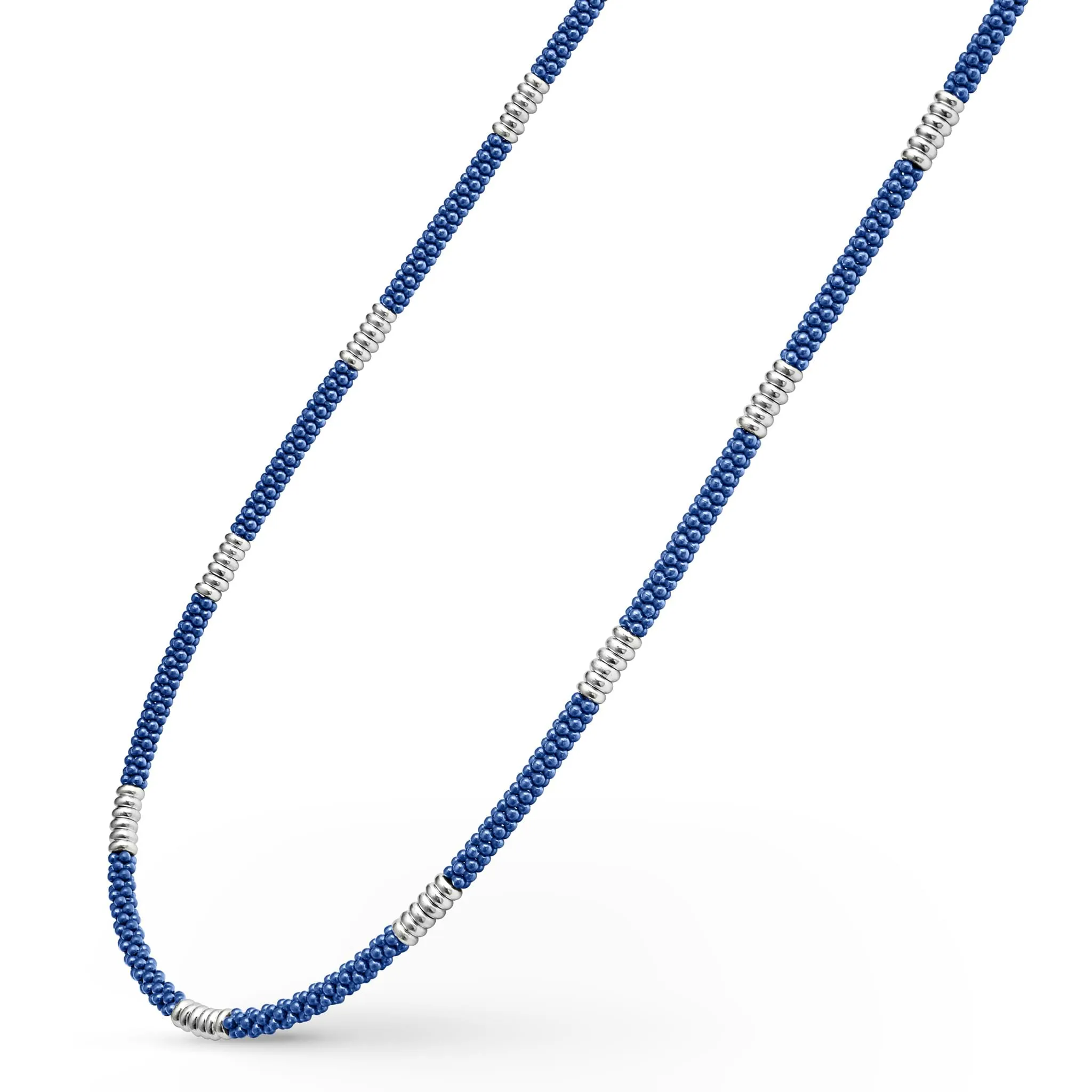 Blue Caviar Silver Station Ceramic Beaded Necklace | 3mm