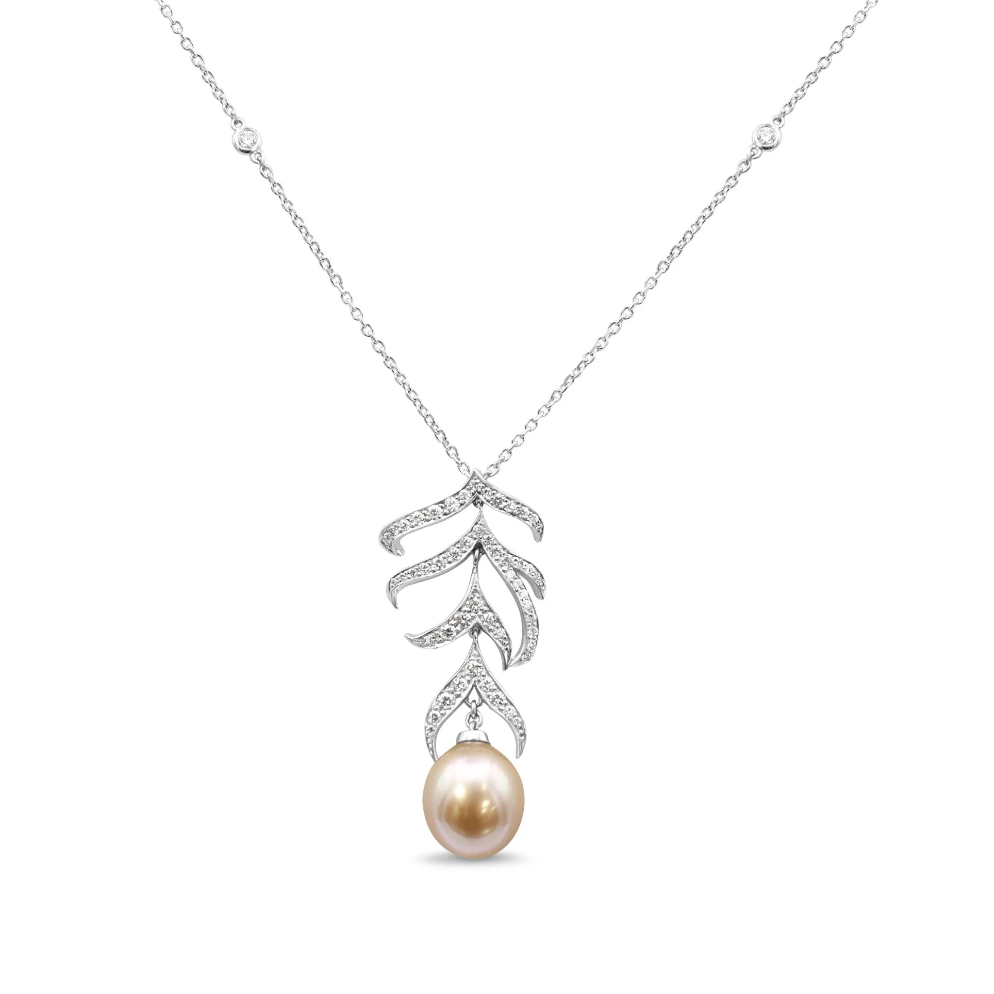 Boodles South Sea Pearl Diamond Feather On Necklace