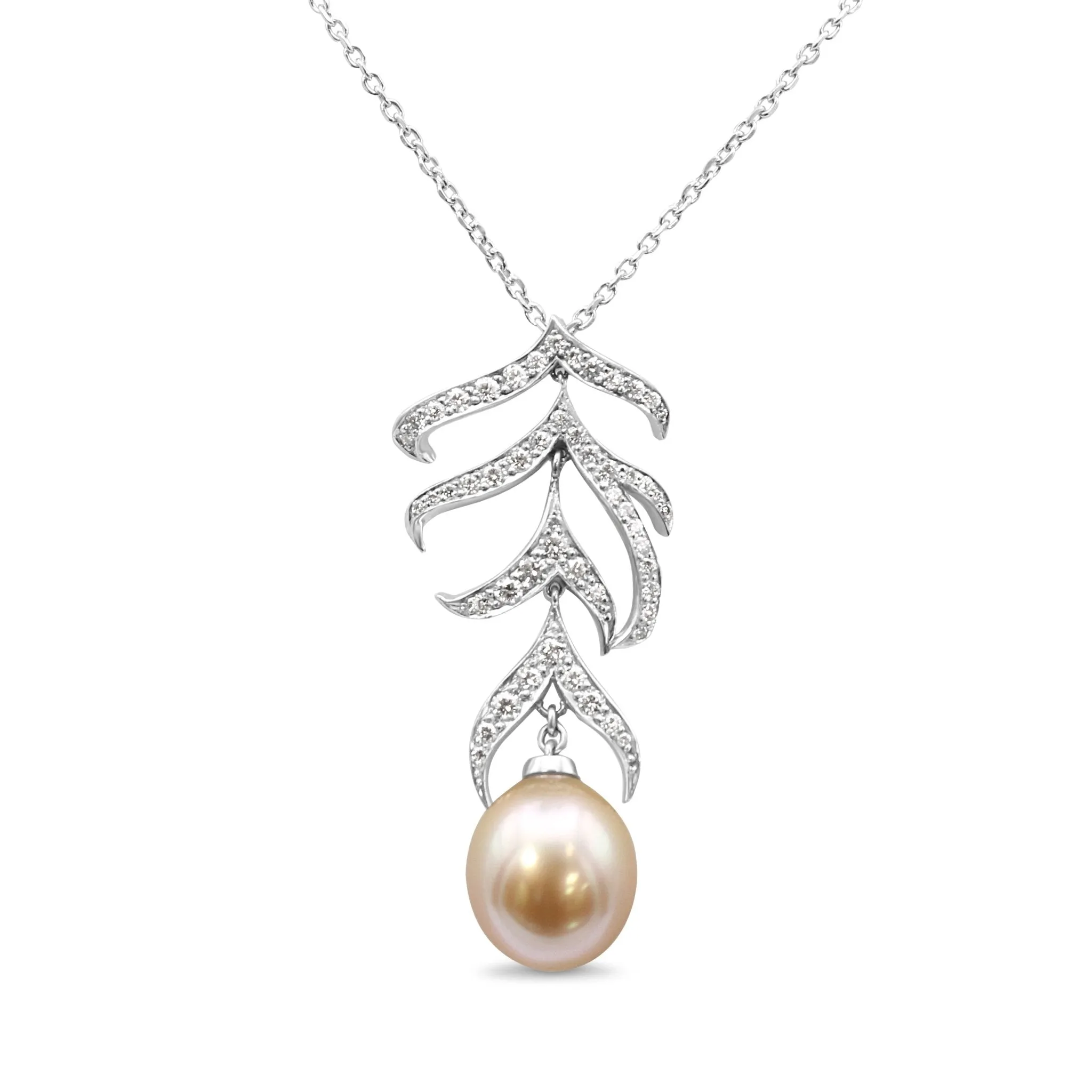 Boodles South Sea Pearl Diamond Feather On Necklace