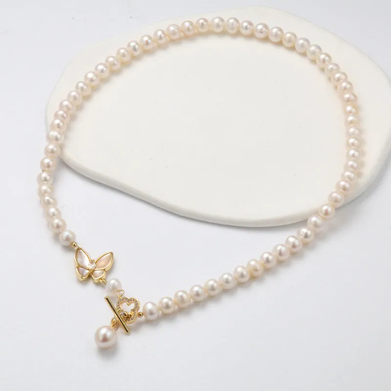 Butterfly Pendant Freshwater Pearl Strand Necklace